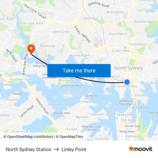 North Sydney Station to Linley Point map