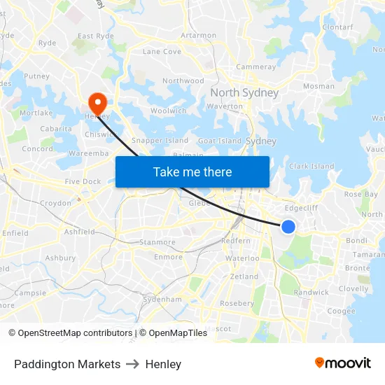 Paddington Markets to Henley map