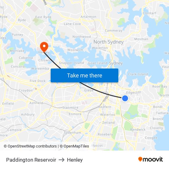 Paddington Reservoir to Henley map