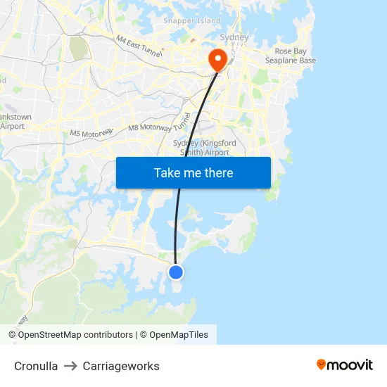 Cronulla to Carriageworks map