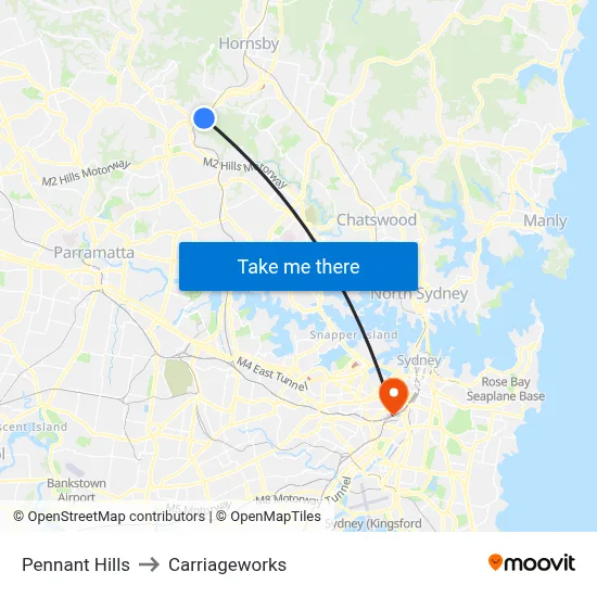 Pennant Hills to Carriageworks map