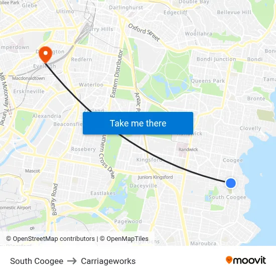South Coogee to Carriageworks map