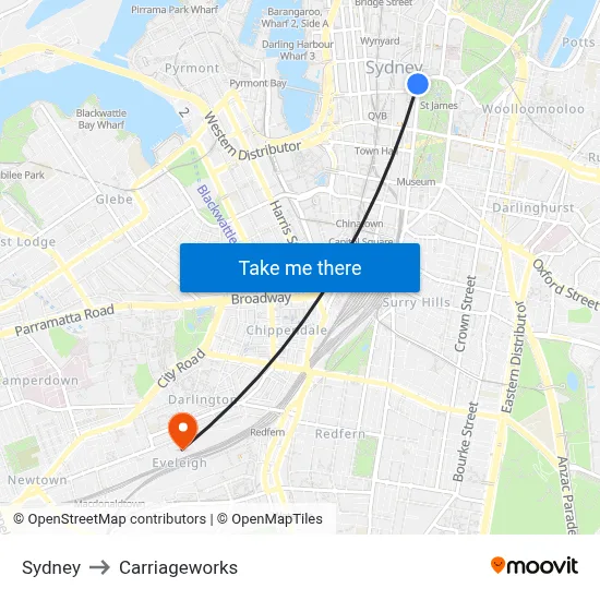 Sydney to Carriageworks map