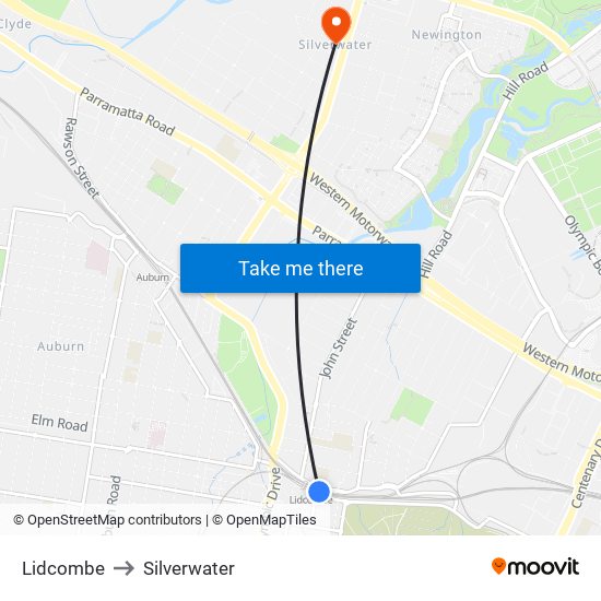 Lidcombe to Silverwater map