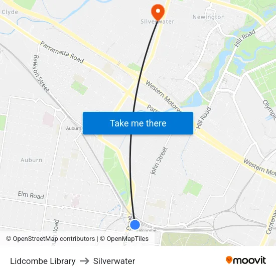 Lidcombe Library to Silverwater map