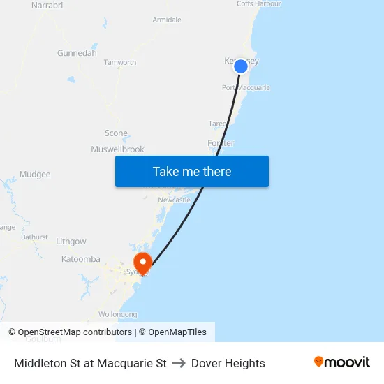 Middleton St at Macquarie St to Dover Heights map