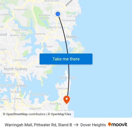 Warringah Mall, Pittwater Rd, Stand B to Dover Heights map