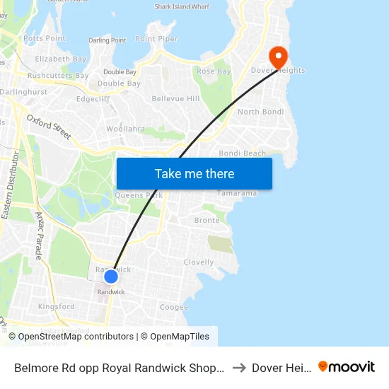 Belmore Rd opp Royal Randwick Shopping Centre to Dover Heights map