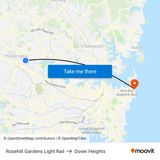 Rosehill Gardens Light Rail to Dover Heights map