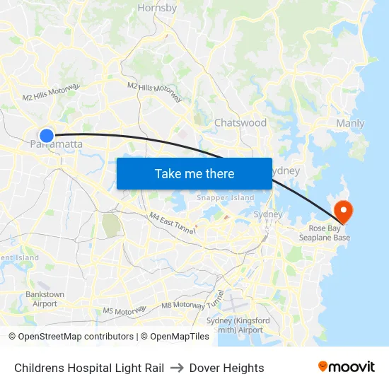 Childrens Hospital Light Rail to Dover Heights map