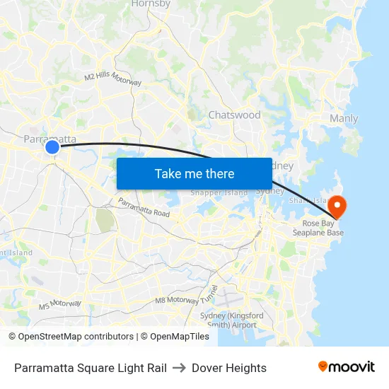 Parramatta Square Light Rail to Dover Heights map