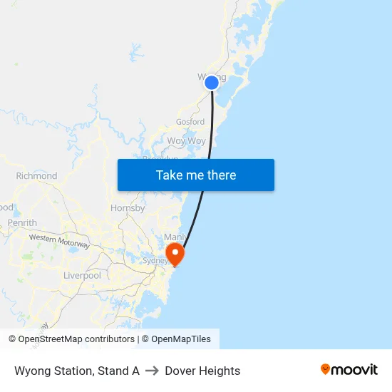 Wyong Station, Stand A to Dover Heights map