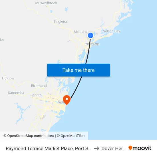 Raymond Terrace Market Place, Port Stephens St to Dover Heights map