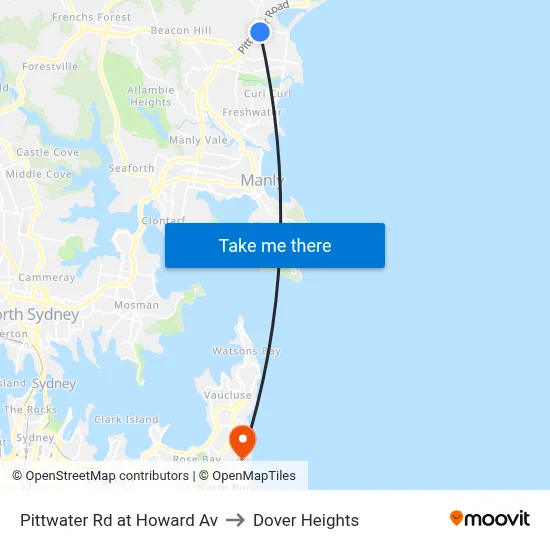 Pittwater Rd at Howard Av to Dover Heights map