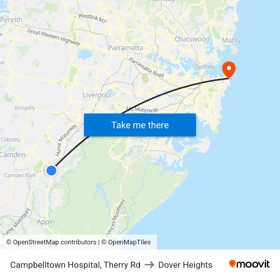 Campbelltown Hospital, Therry Rd to Dover Heights map