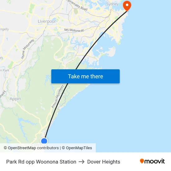 Park Rd opp Woonona Station to Dover Heights map
