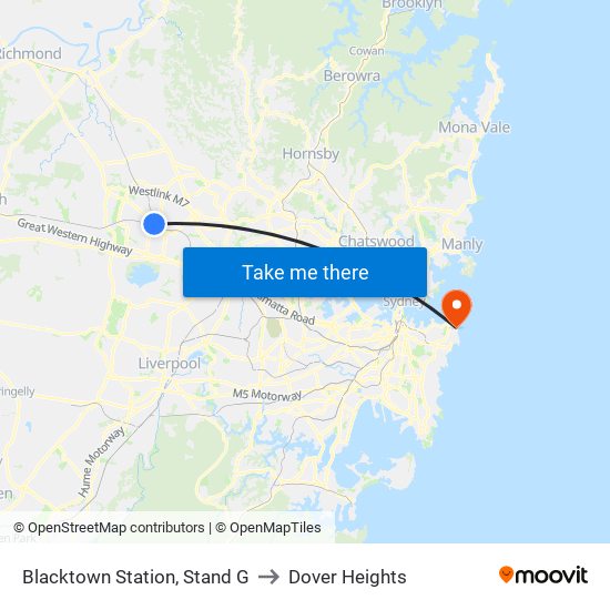 Blacktown Station, Stand G to Dover Heights map