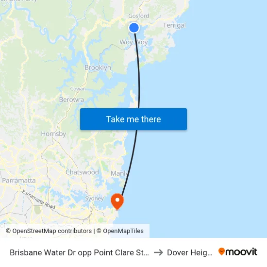 Brisbane Water Dr opp Point Clare Station to Dover Heights map