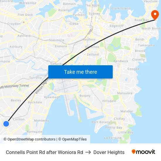 Connells Point Rd after Woniora Rd to Dover Heights map