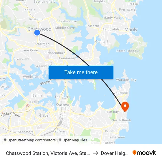 Chatswood Station, Victoria Ave, Stand E to Dover Heights map