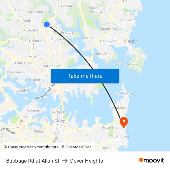Babbage Rd at Allan St to Dover Heights map
