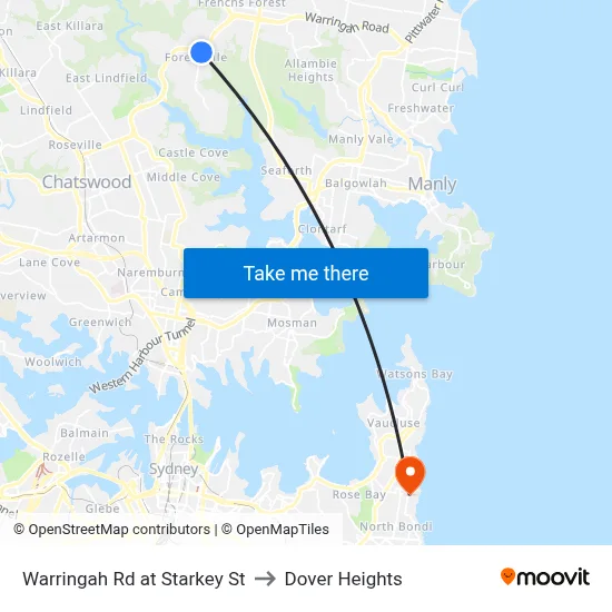 Warringah Rd at Starkey St to Dover Heights map