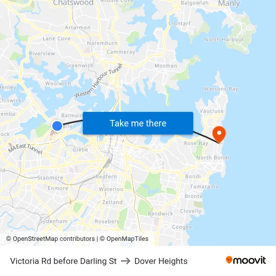 Victoria Rd before Darling St to Dover Heights map