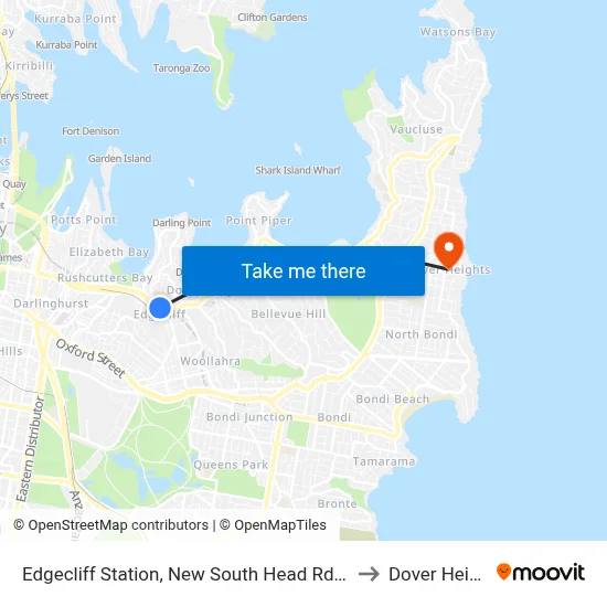 Edgecliff Station, New South Head Rd, Stand N to Dover Heights map