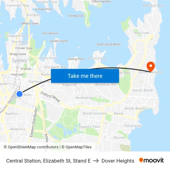 Central Station, Elizabeth St, Stand E to Dover Heights map