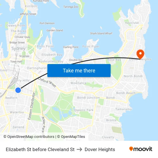 Elizabeth St before Cleveland St to Dover Heights map