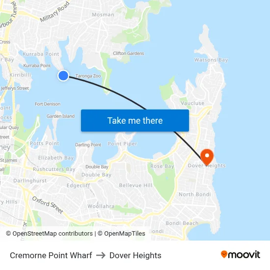 Cremorne Point Wharf to Dover Heights map