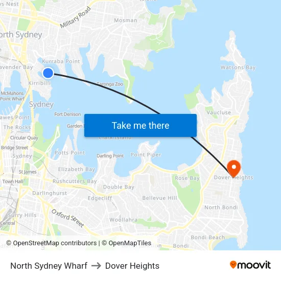 North Sydney Wharf to Dover Heights map