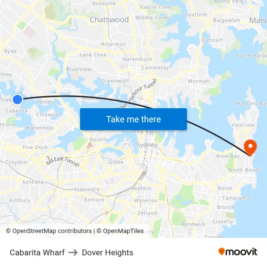 Cabarita Wharf to Dover Heights map