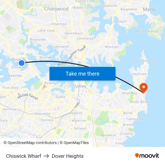 Chiswick Wharf to Dover Heights map