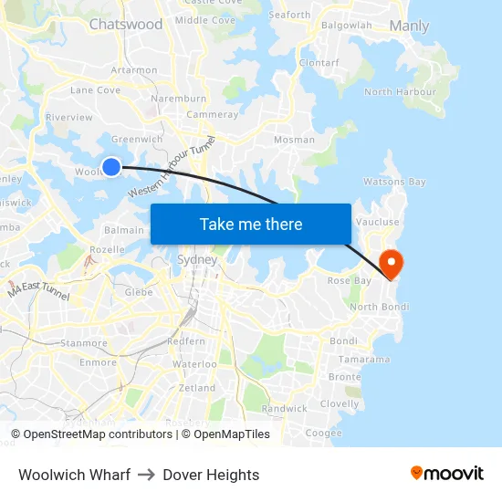 Woolwich Wharf to Dover Heights map