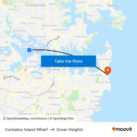 Cockatoo Island Wharf to Dover Heights map