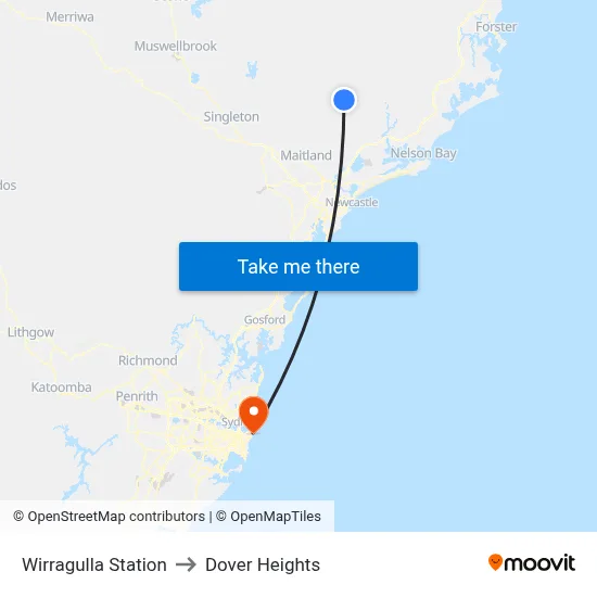Wirragulla Station to Dover Heights map
