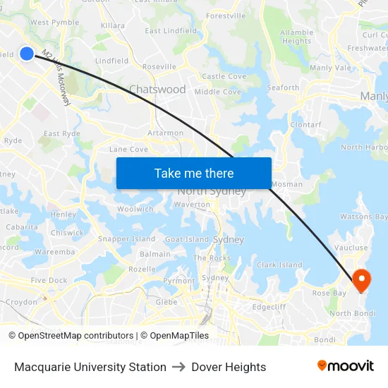 Macquarie University Station to Dover Heights map