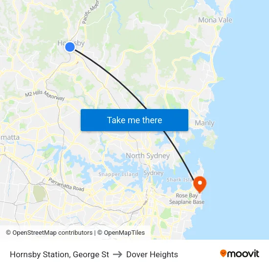 Hornsby Station, George St to Dover Heights map