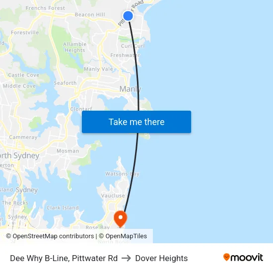 Dee Why B-Line, Pittwater Rd to Dover Heights map