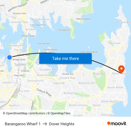 Barangaroo Wharf 1 to Dover Heights map