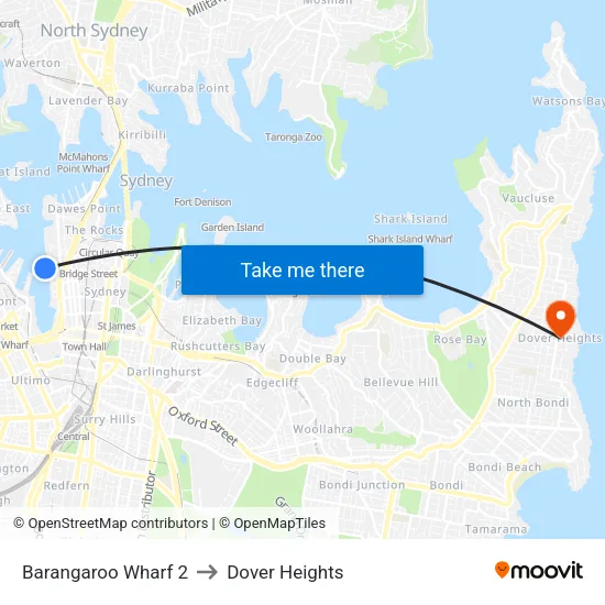 Barangaroo Wharf 2 to Dover Heights map