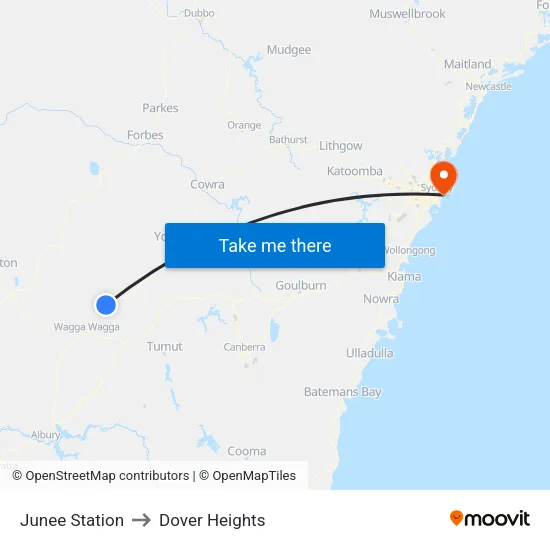 Junee Station to Dover Heights map