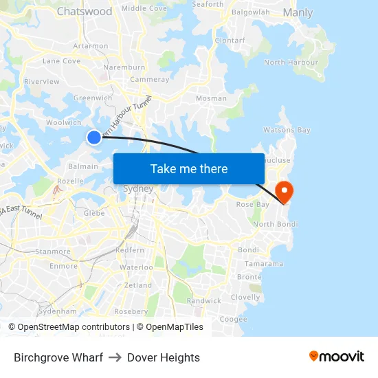 Birchgrove Wharf to Dover Heights map