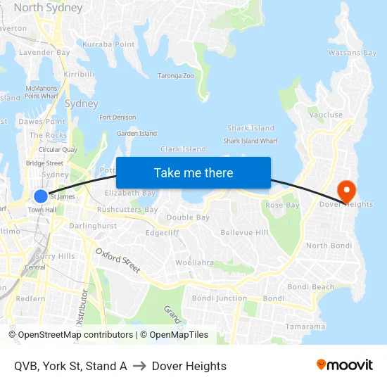 QVB, York St, Stand A to Dover Heights map