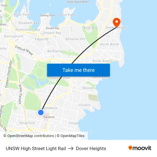UNSW High Street Light Rail to Dover Heights map