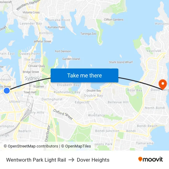 Wentworth Park Light Rail to Dover Heights map