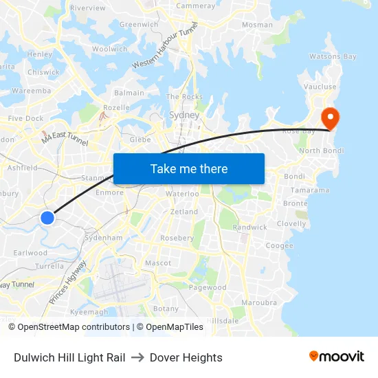 Dulwich Hill Light Rail to Dover Heights map