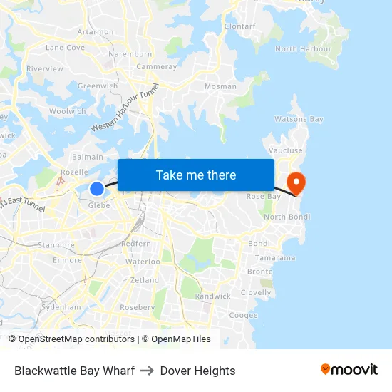 Blackwattle Bay Wharf to Dover Heights map