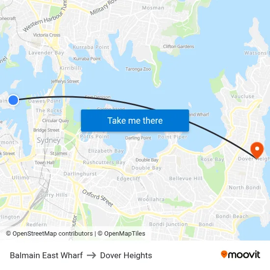 Balmain East Wharf to Dover Heights map